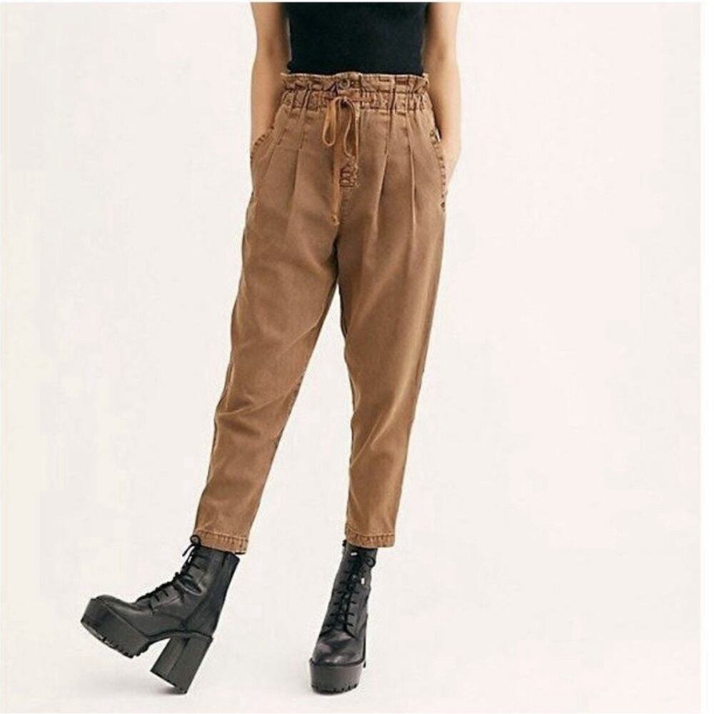 Free People Margate Pleated Trousers Tamarind Brown Size Med High Rise Boho